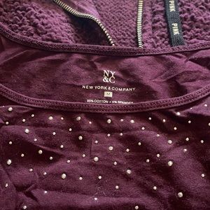 Maroon pink Sherpa hoodie with a matching tank top from New York and company